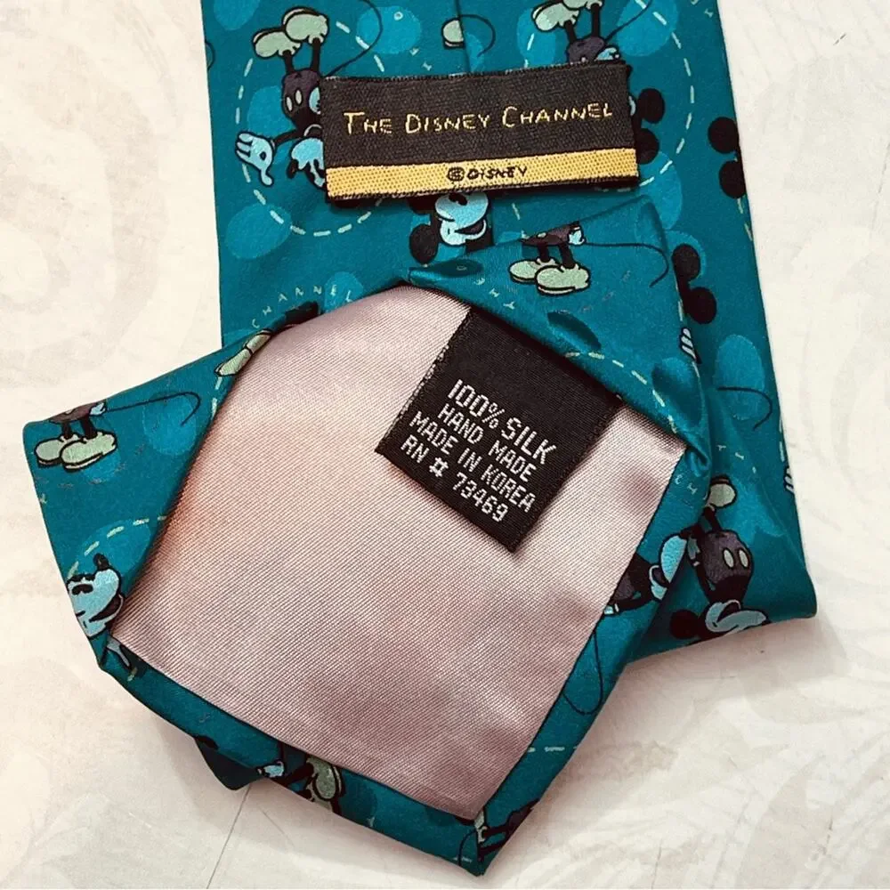 Mickey Mouse The Disney Channel teal green 100% Silk tie